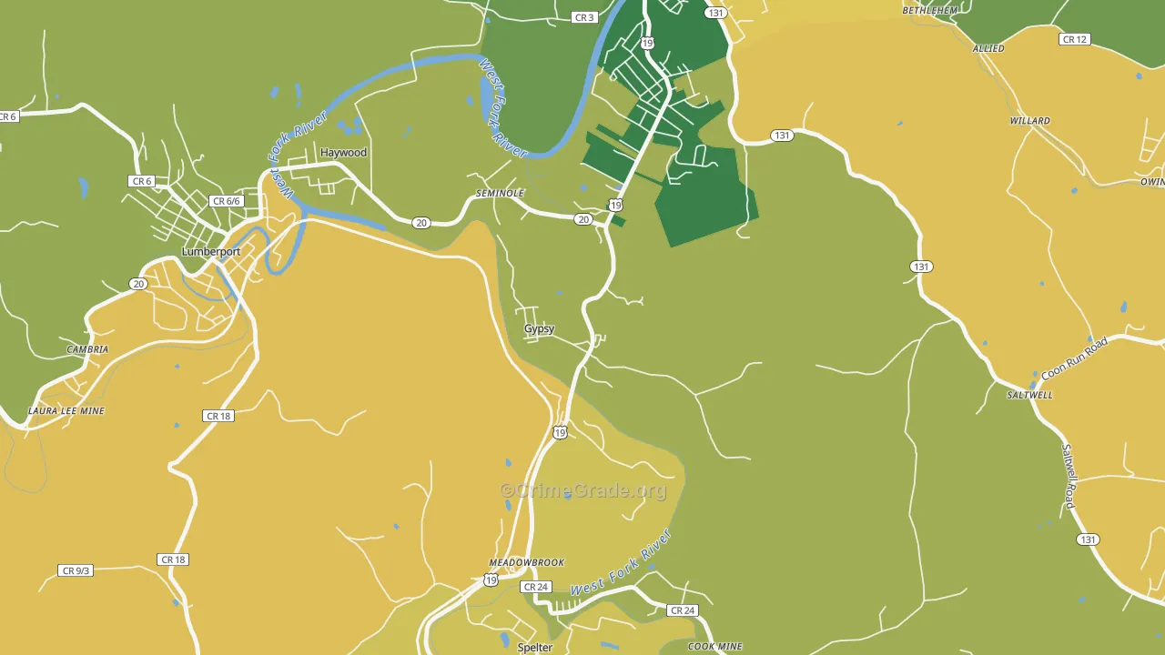 Gypsy, WV Map of Burglary Rates