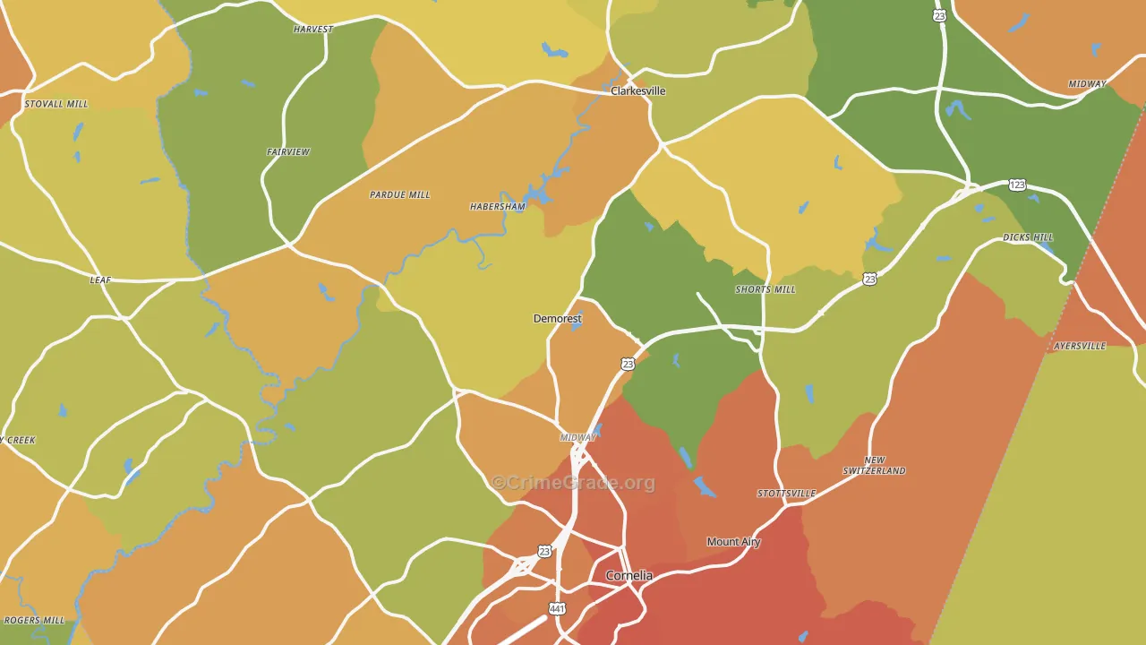 Habersham County, GA Map of Burglary Rates