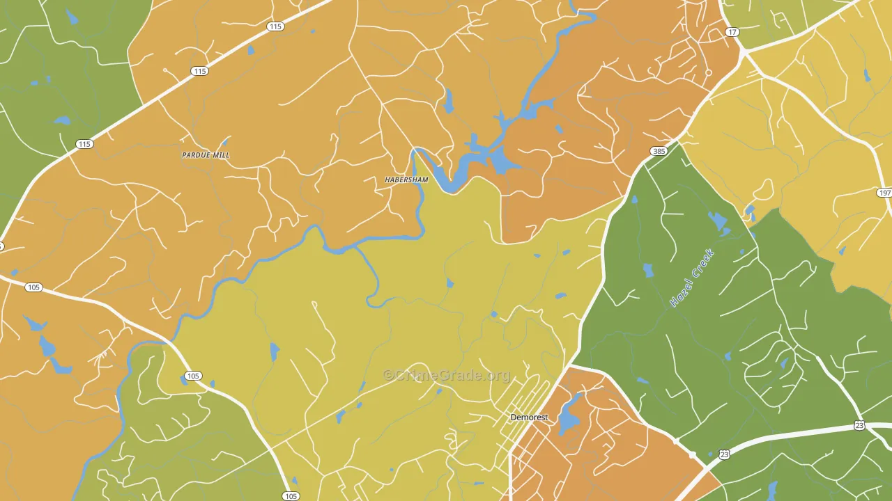 Habersham, GA Map of Burglary Rates
