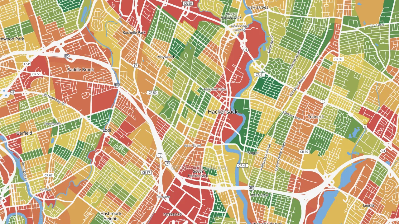 Hackensack, NJ Map of Burglary Rates