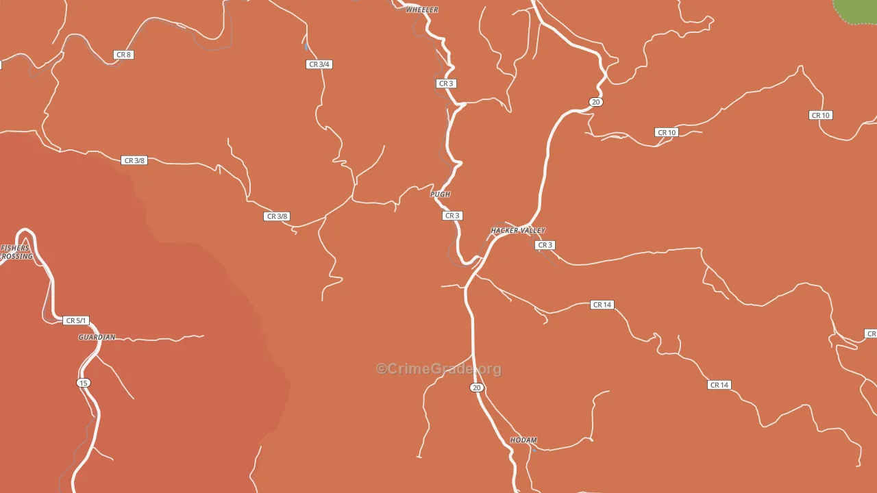 Hacker Valley, WV Map of Burglary Rates