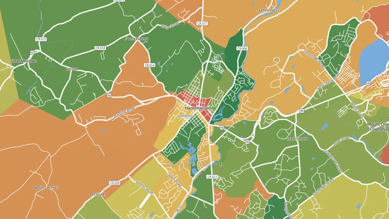 Hackettstown, NJ Map of Burglary Rates