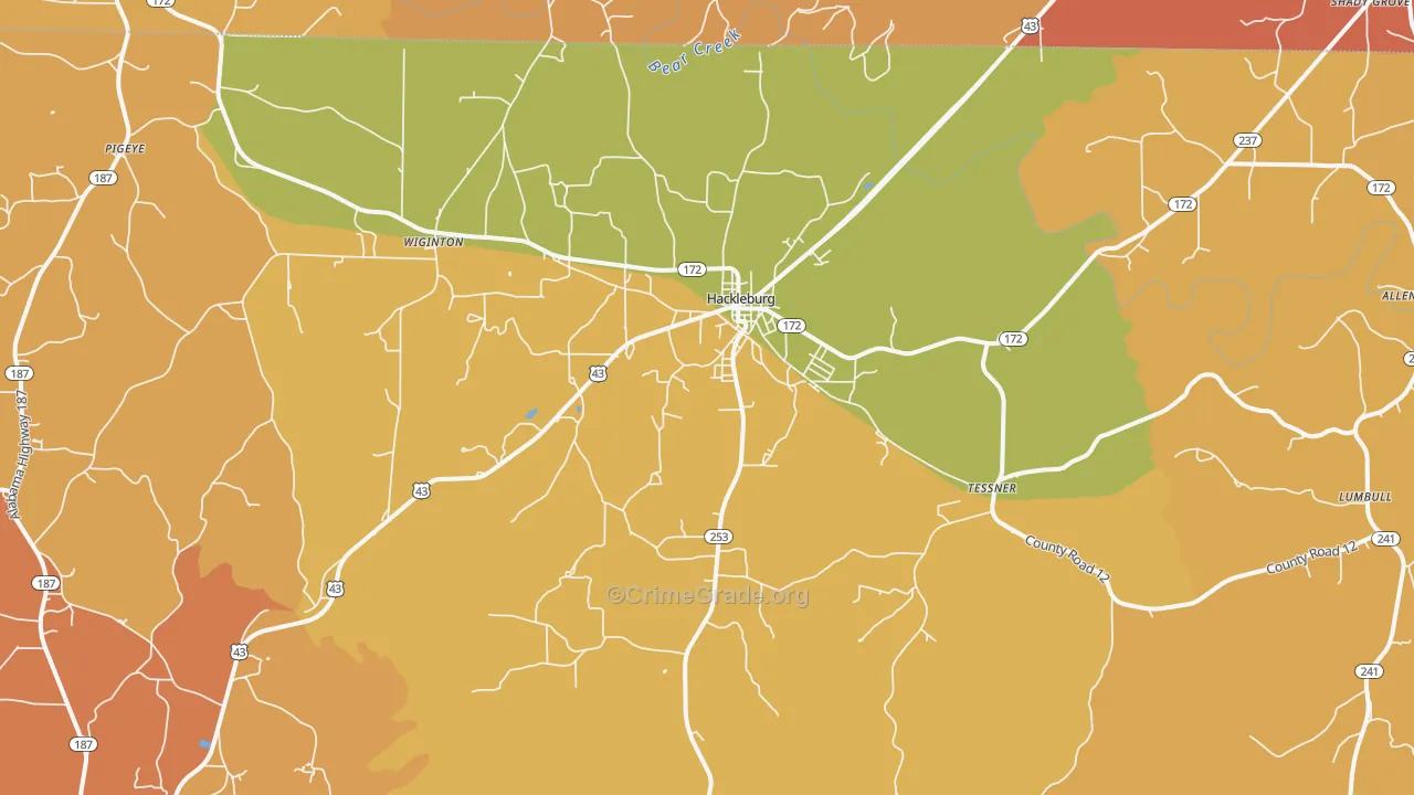 Hackleburg, AL Map of Burglary Rates