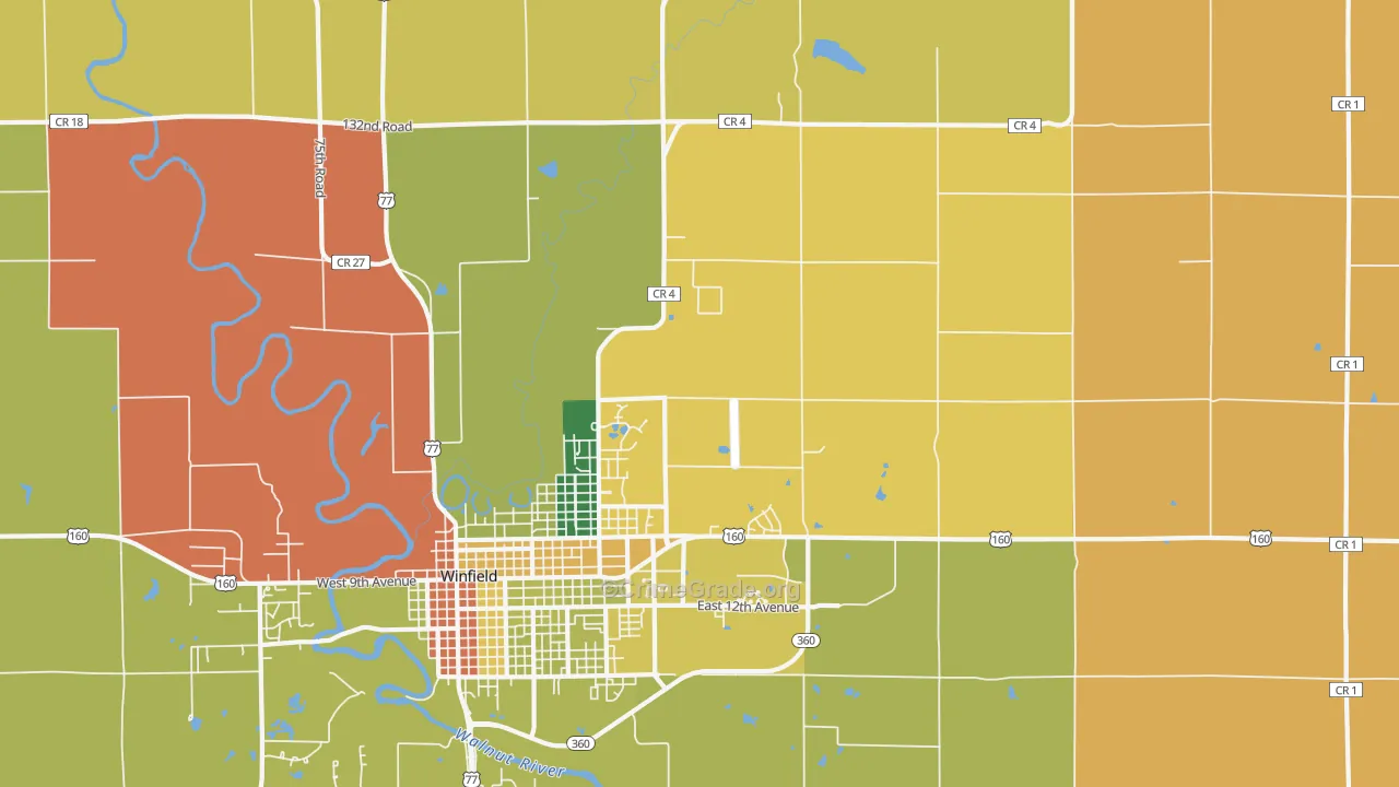 Hackney, KS Map of Burglary Rates
