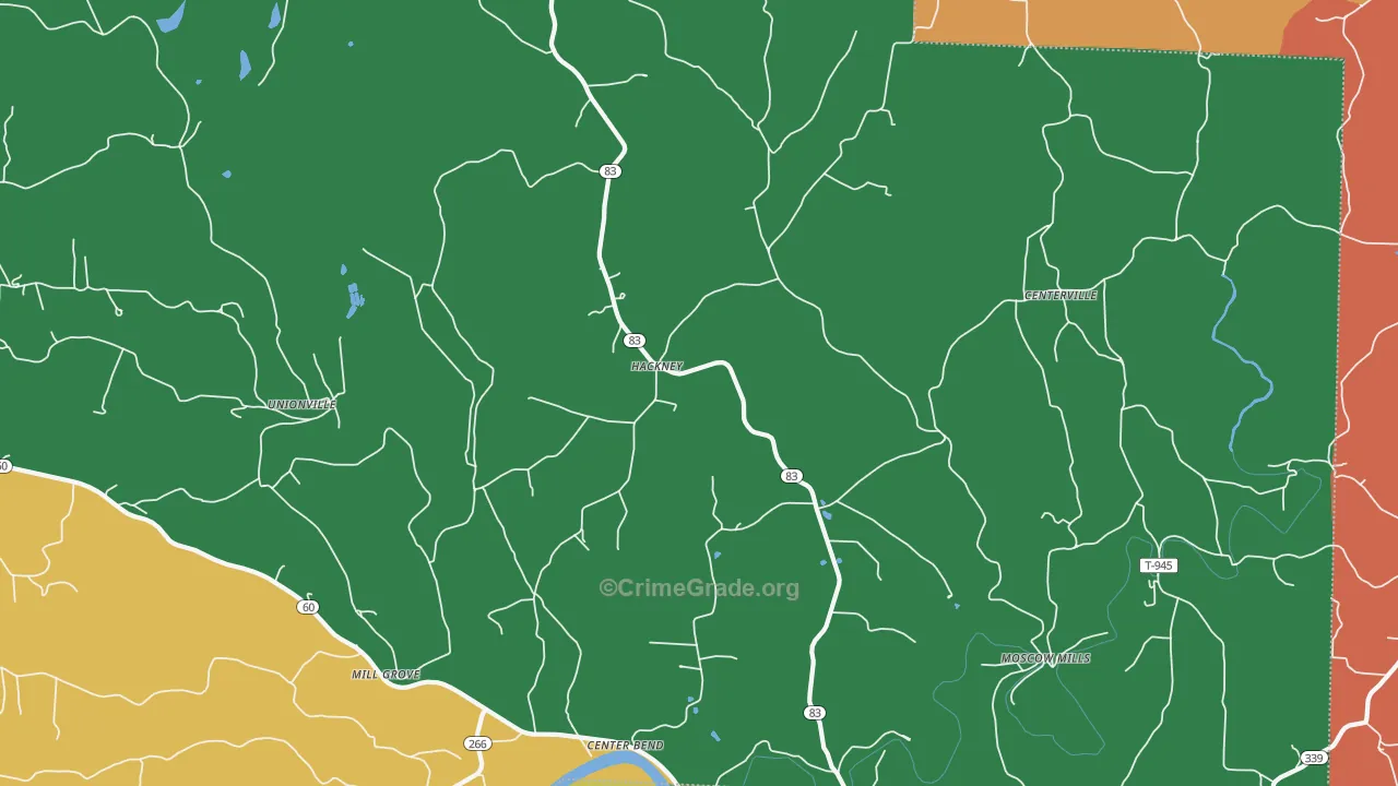 Hackney, OH Map of Burglary Rates