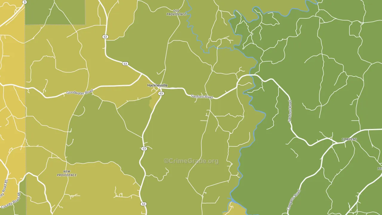 Hackneyville, AL Map of Burglary Rates