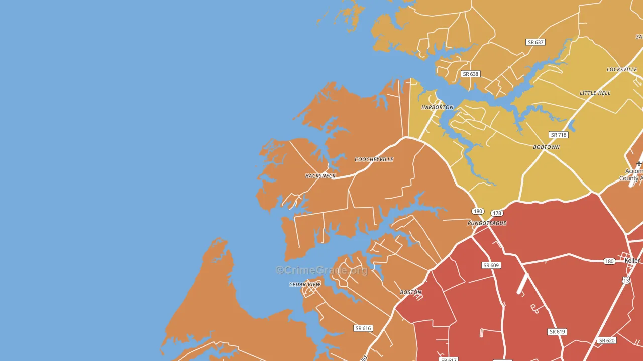 Hacksneck, VA Map of Burglary Rates