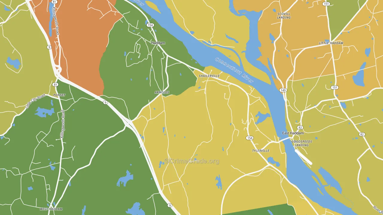 Haddam, CT Map of Burglary Rates