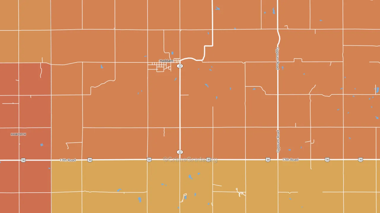 Haddam, KS Map of Burglary Rates