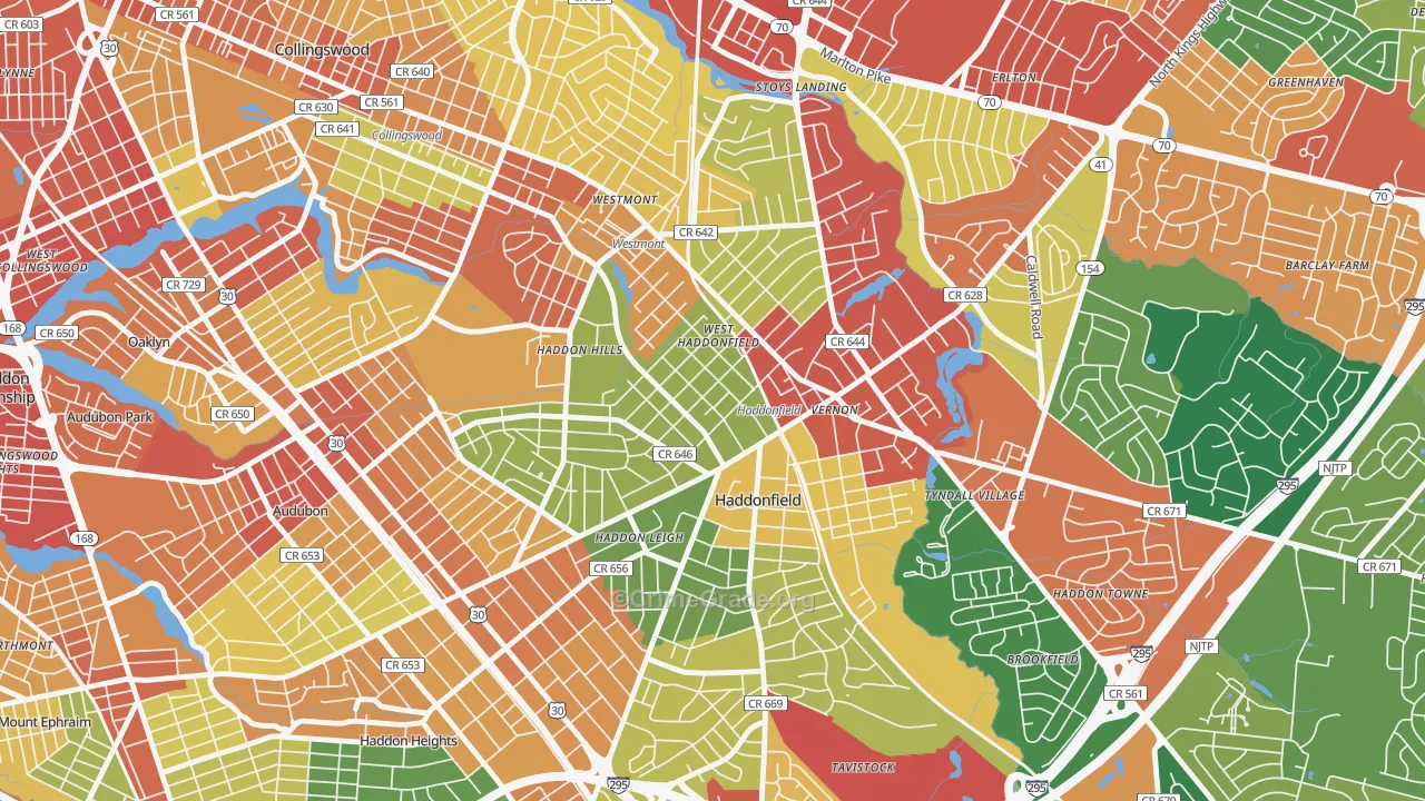 Haddonfield, NJ Map of Burglary Rates