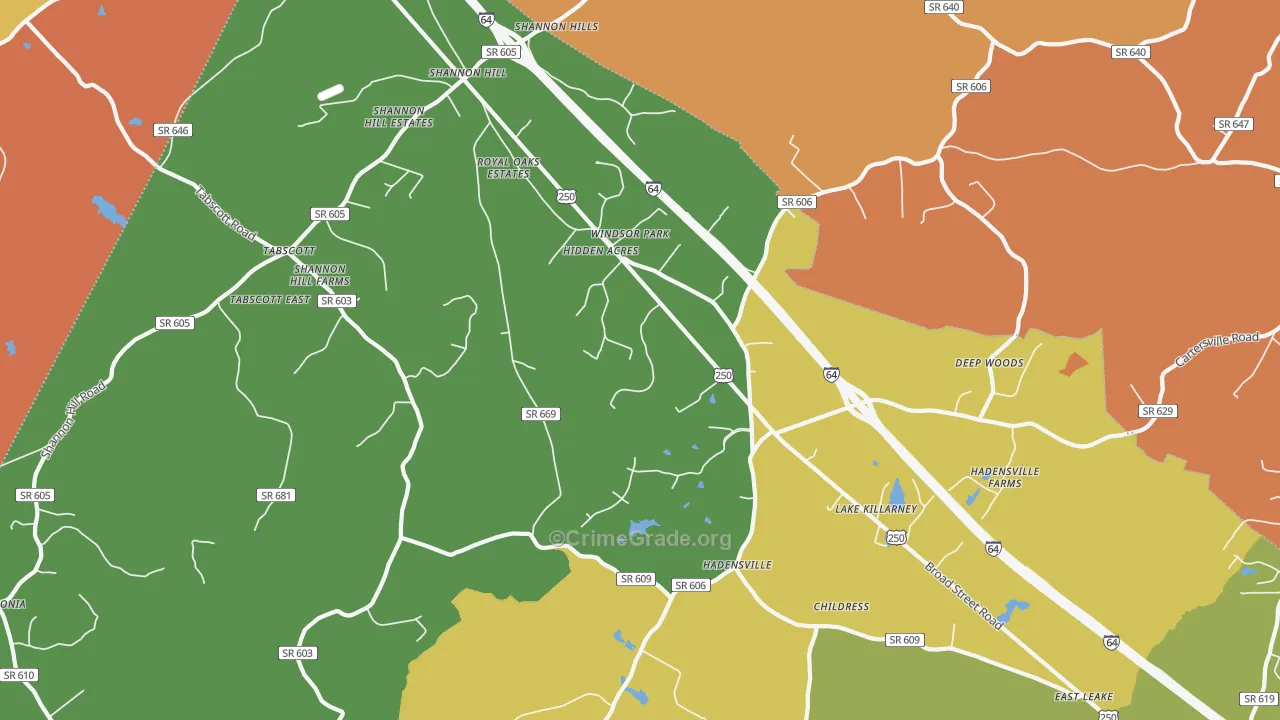 Hadensville, VA Map of Burglary Rates
