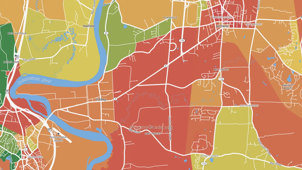 Hadley, MA Map of Burglary Rates