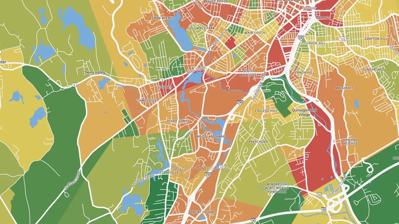 Hadwen Park, Worcester, MA Map of Burglary Rates