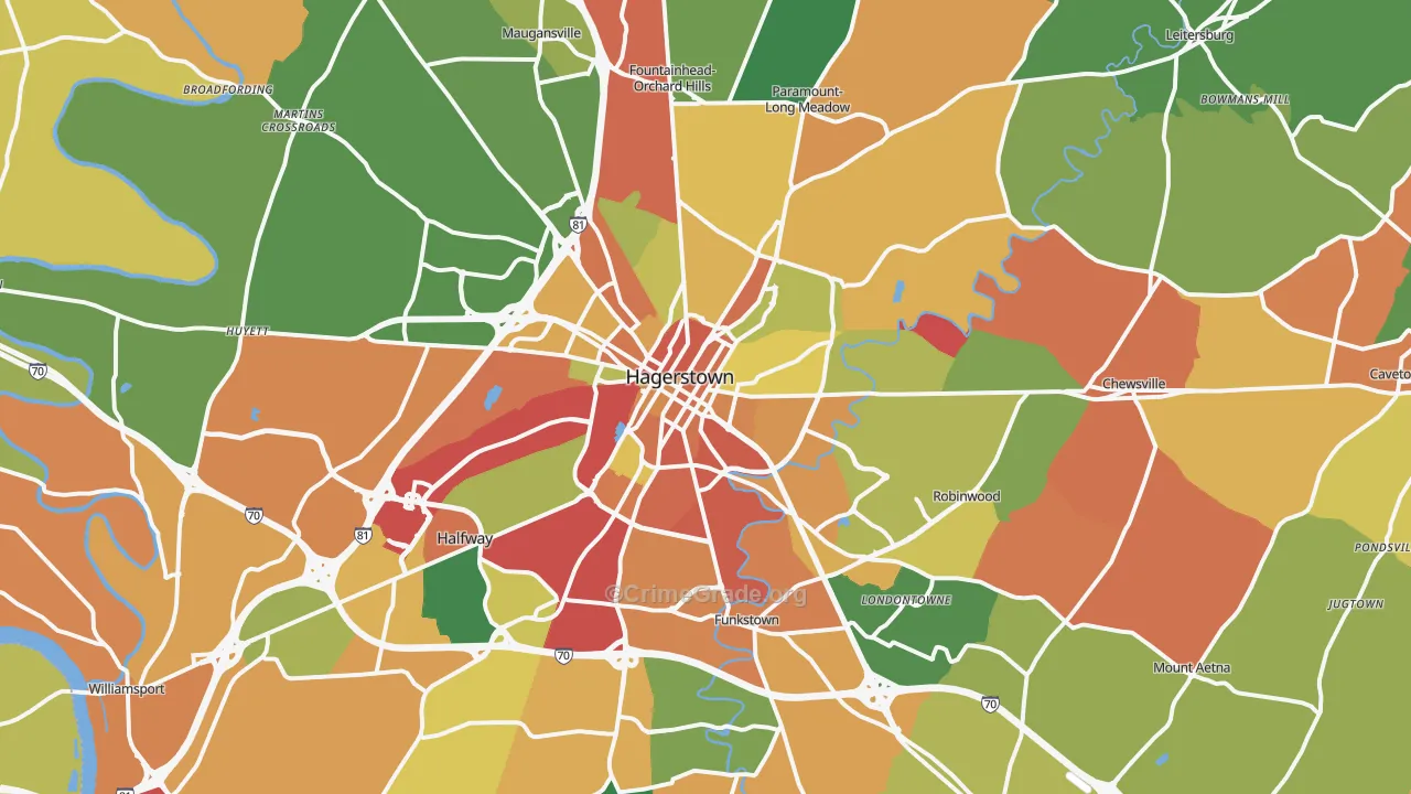 Hagerstown, MD Map of Burglary Rates