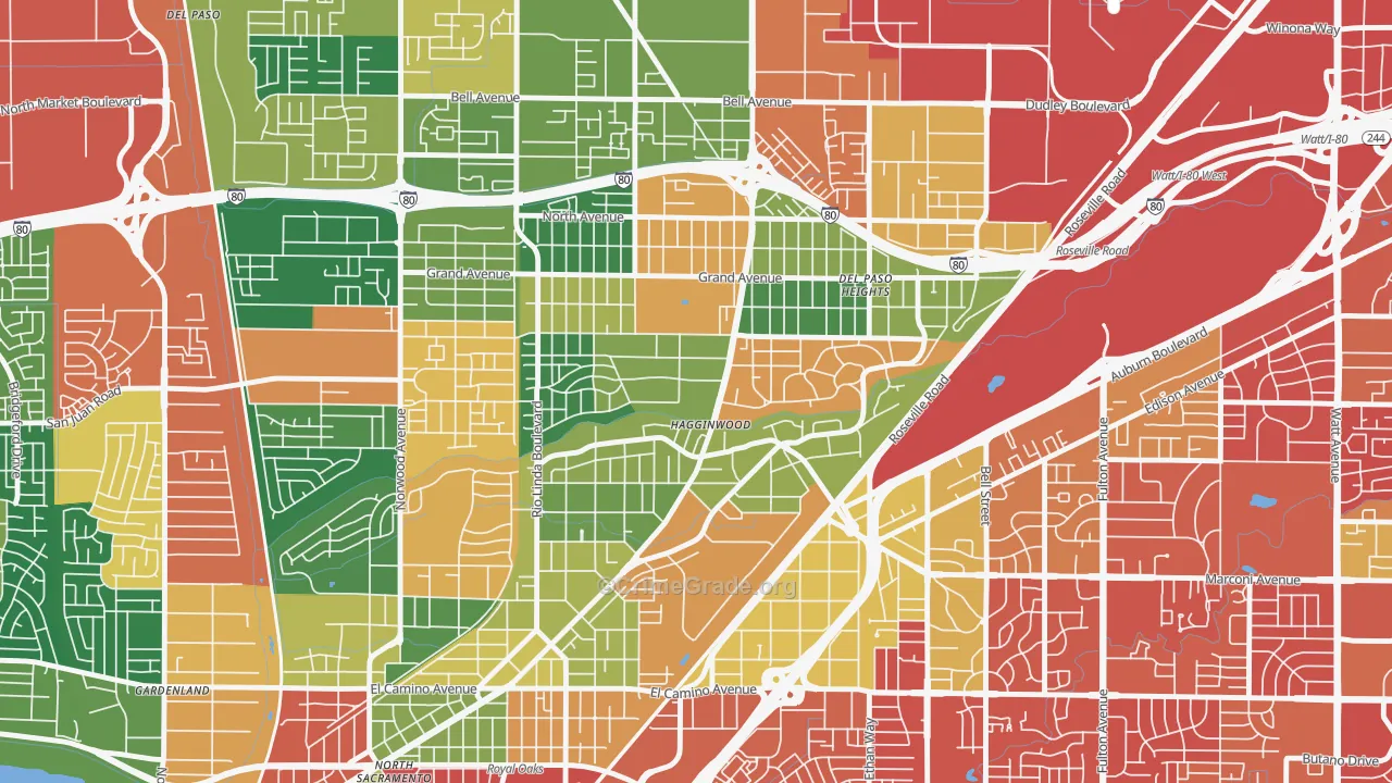 Hagginwood, Sacramento, CA Map of Burglary Rates