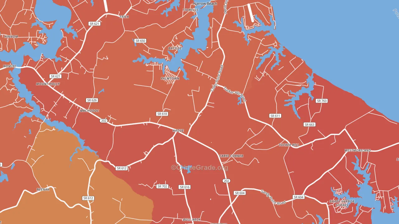 Hague, VA Map of Burglary Rates