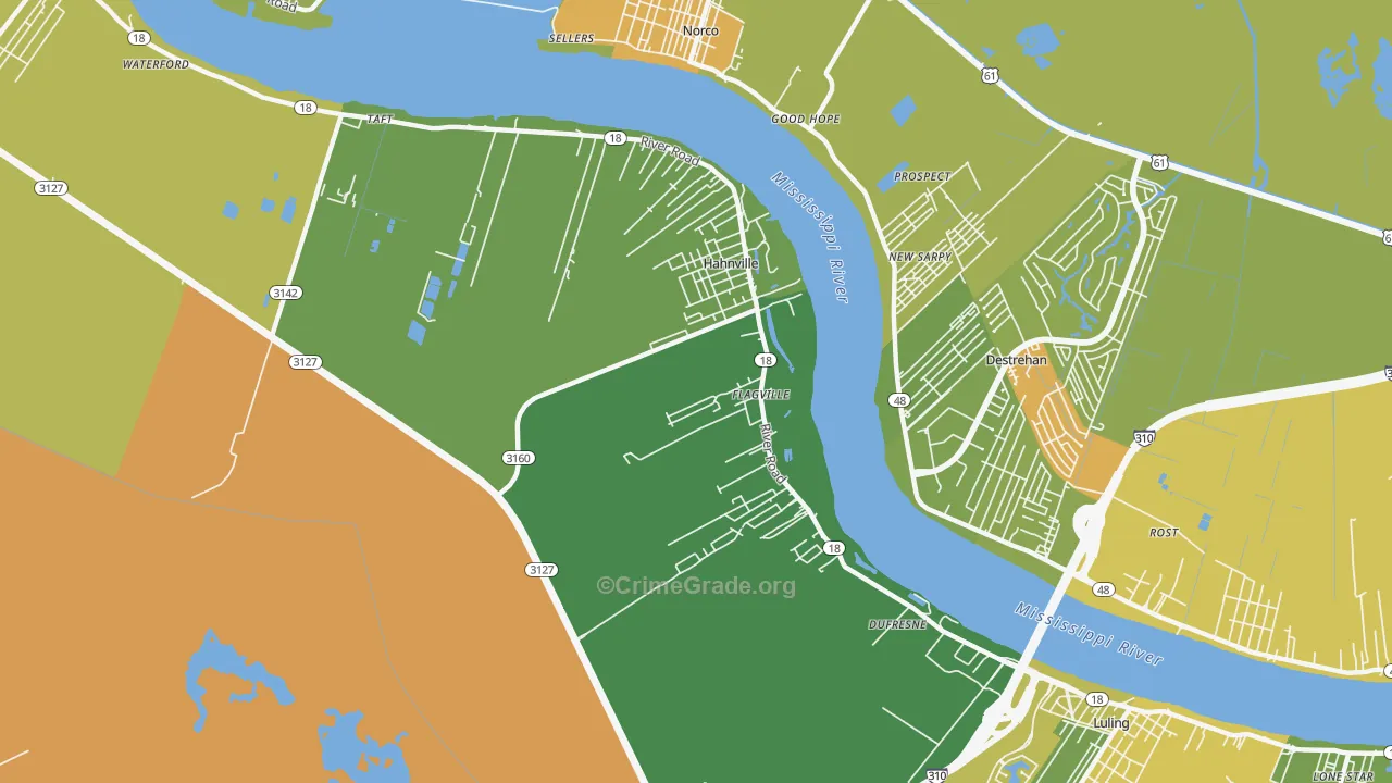 Hahnville, LA Map of Burglary Rates