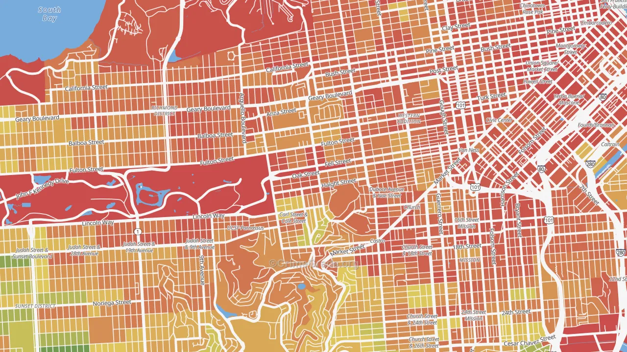 Haight-Ashbury, San Francisco, CA Map of Burglary Rates
