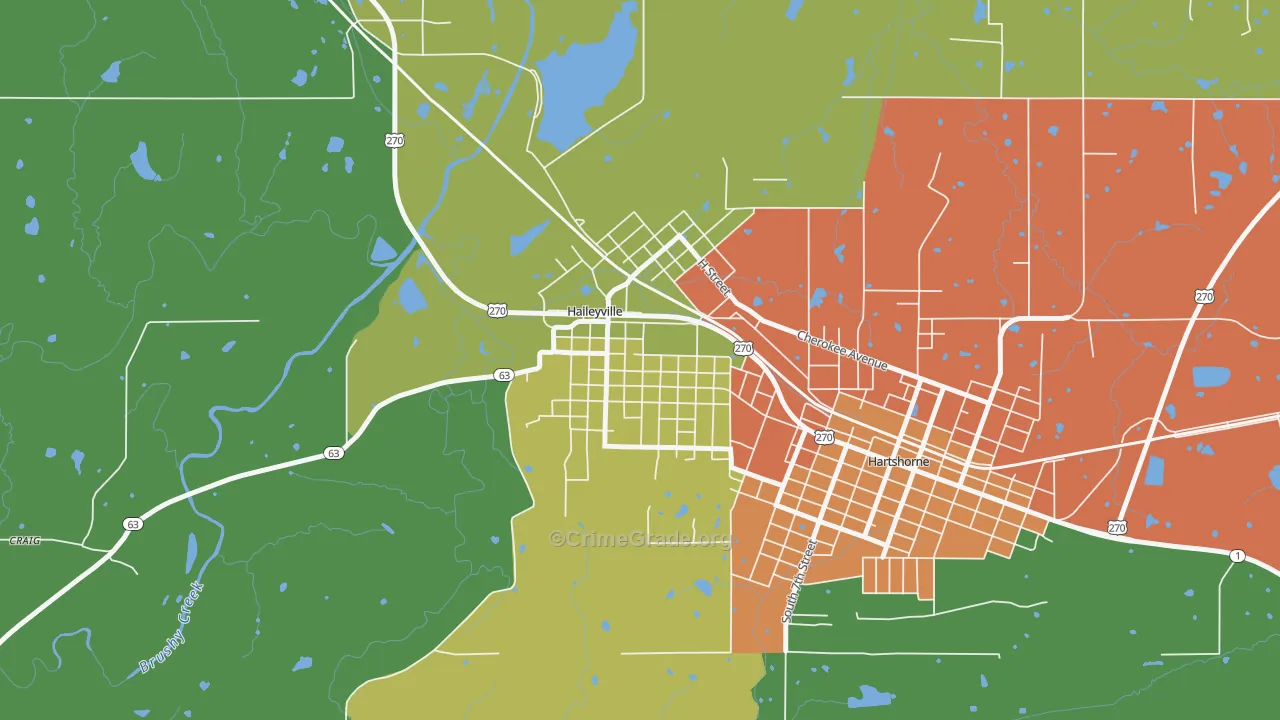 Haileyville, OK Map of Burglary Rates