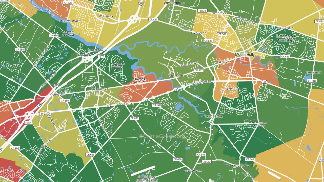 Hainesport, NJ Map of Burglary Rates