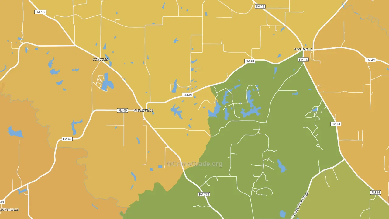 Hainesville, TX Map of Burglary Rates