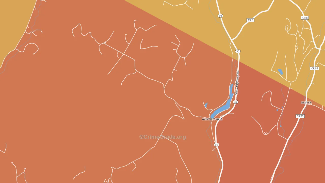 Halcottsville, NY Map of Burglary Rates