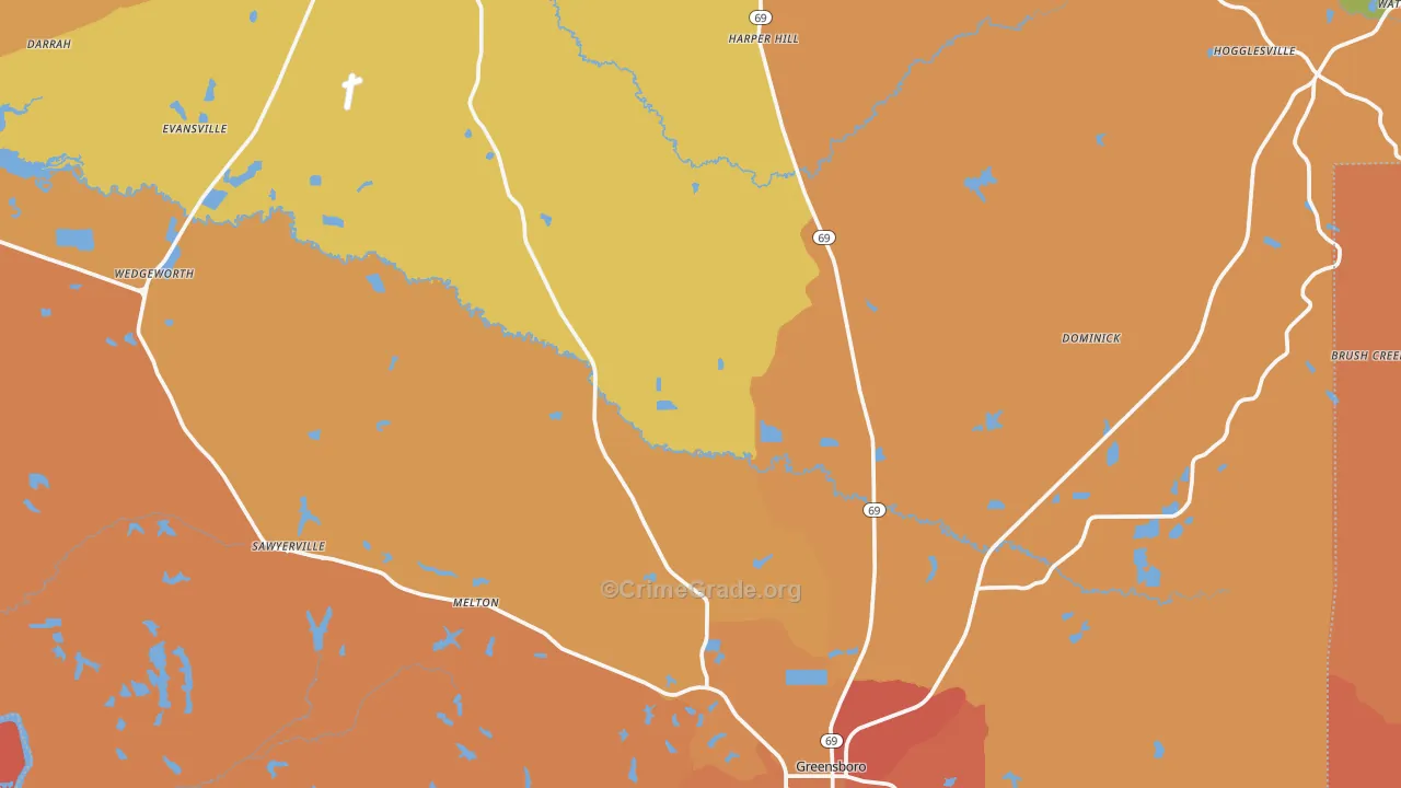 Hale County, AL Map of Burglary Rates