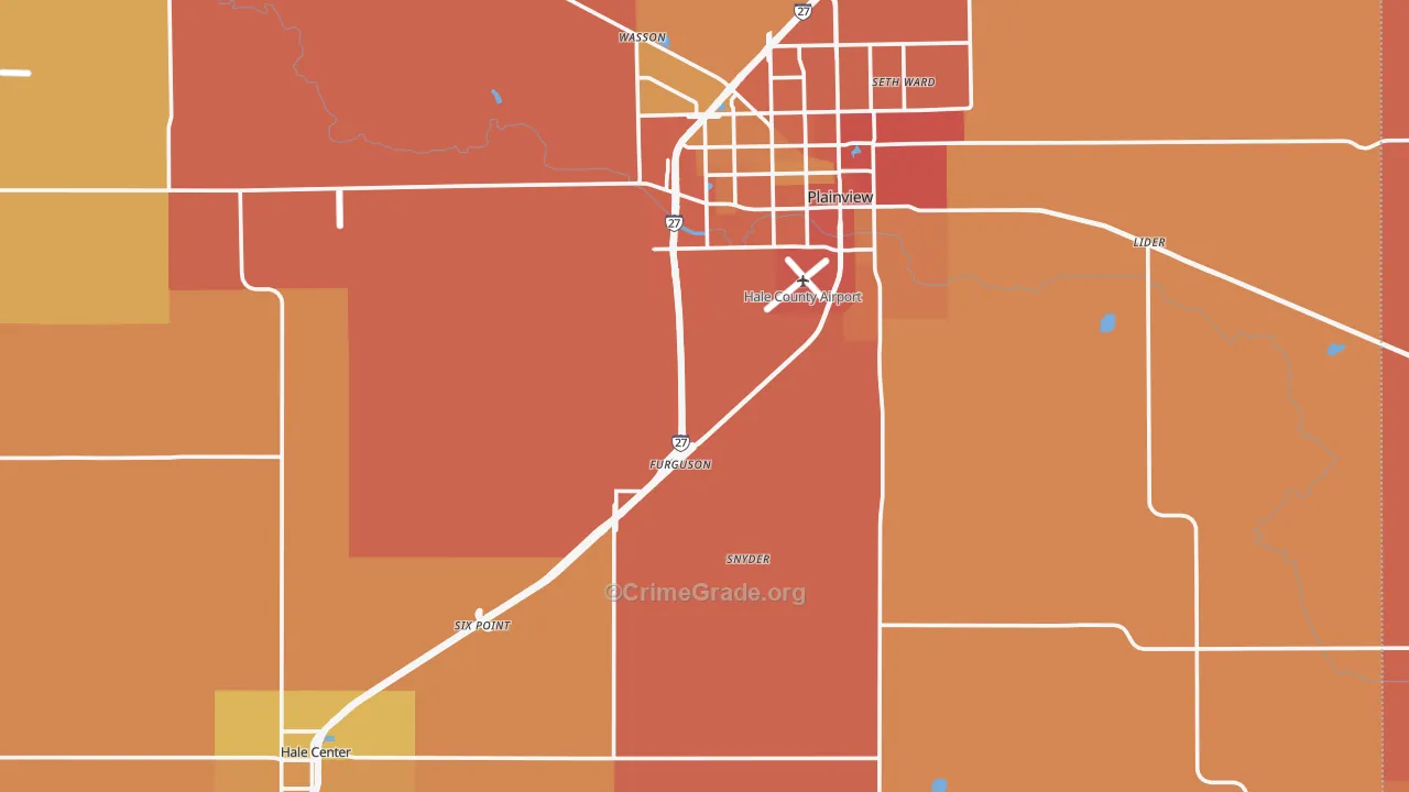 Hale County, TX Map of Burglary Rates