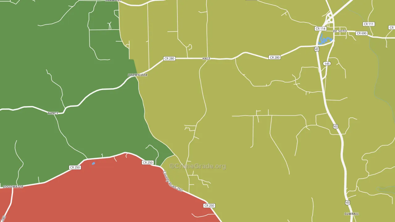 Hale, MS Map of Burglary Rates
