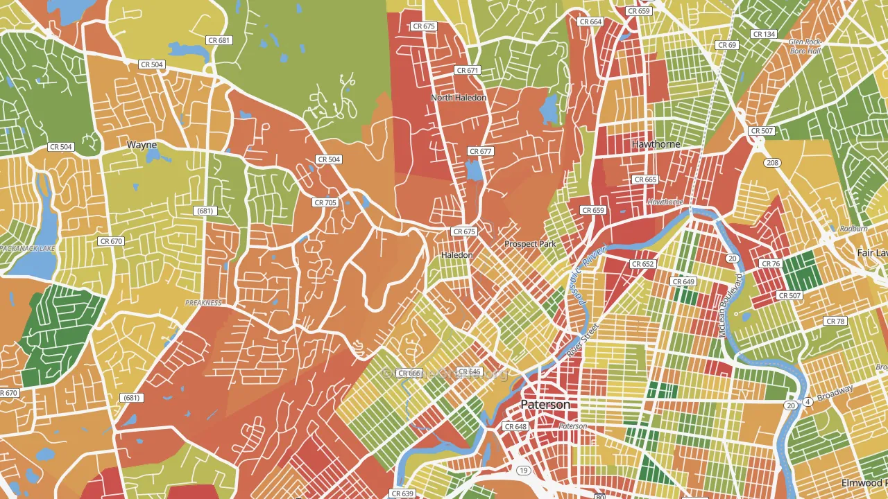 Haledon, NJ Map of Burglary Rates