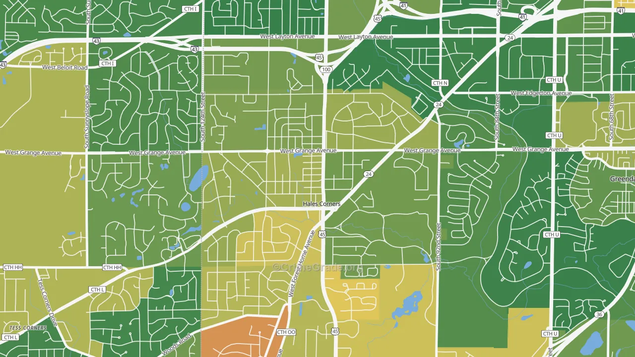 Hales Corners, WI Map of Burglary Rates