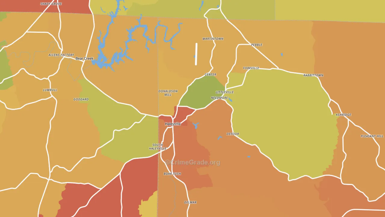Haleyville, AL Map of Burglary Rates