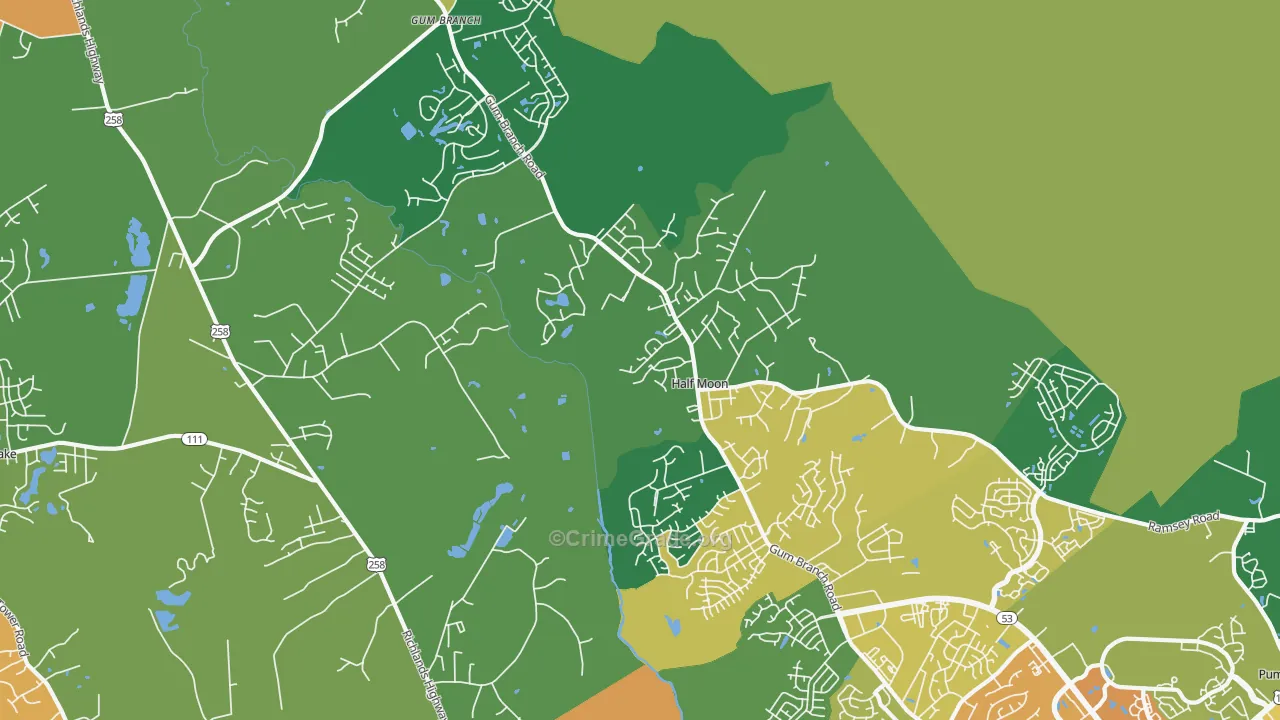 Half Moon, NC Map of Burglary Rates