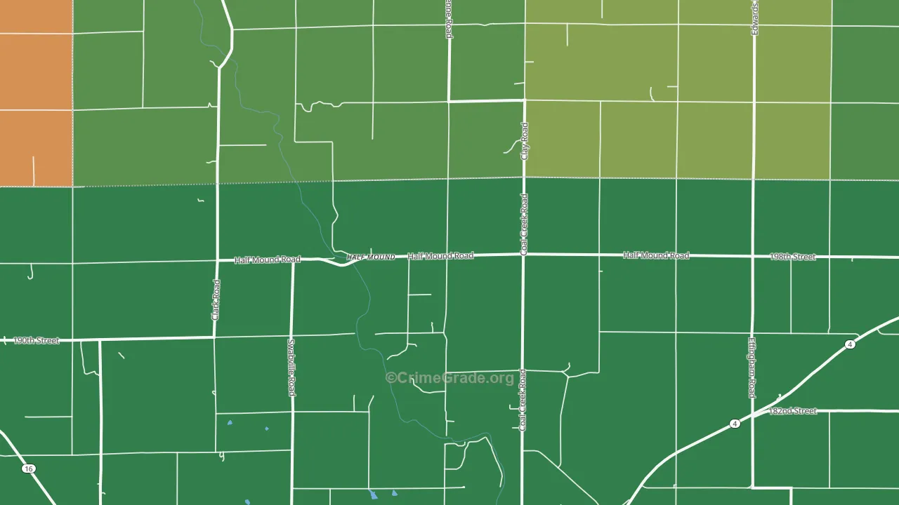 Half Mound, KS Map of Burglary Rates