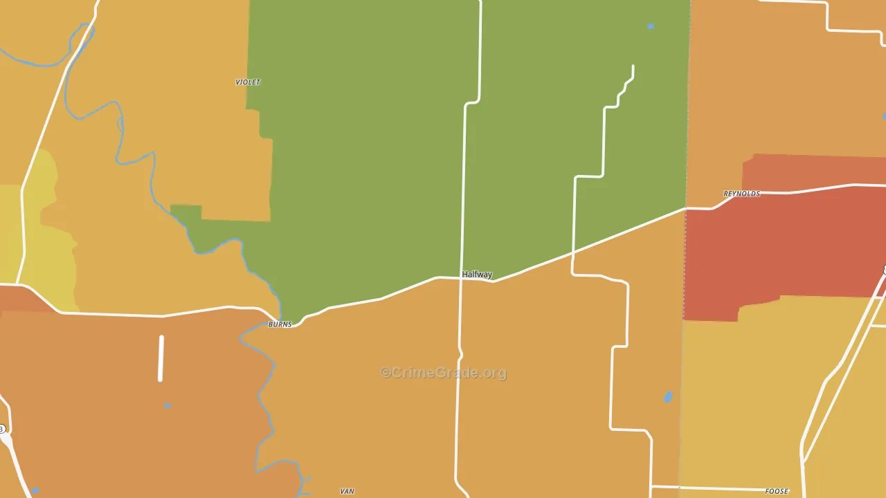 Halfway, MO Map of Burglary Rates