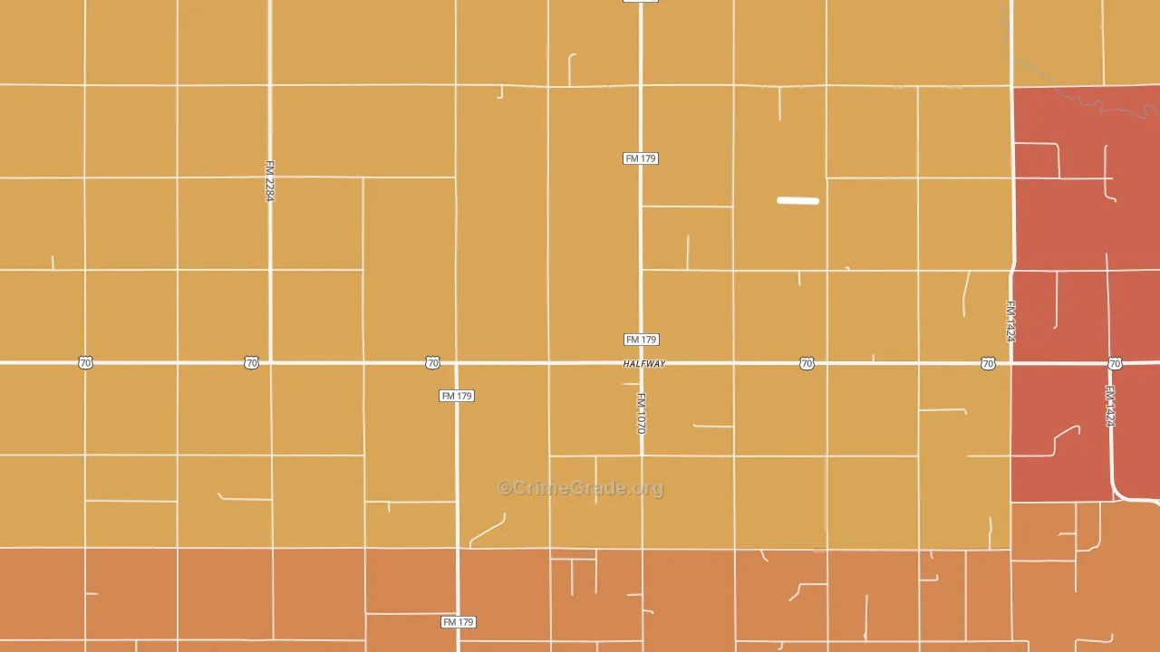 Halfway, TX Map of Burglary Rates