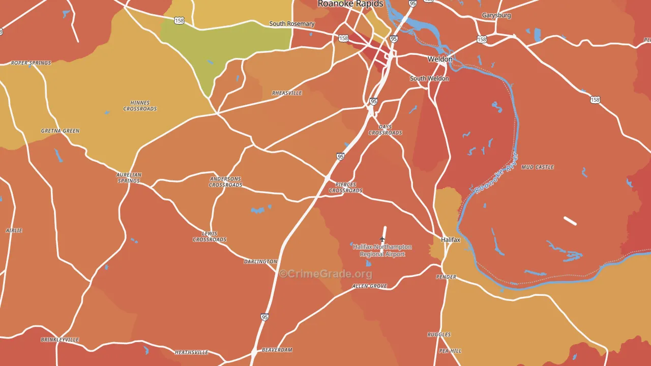 Halifax County, NC Map of Burglary Rates