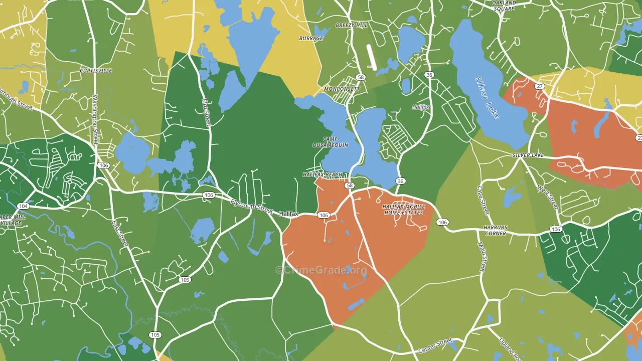 Halifax, MA Map of Burglary Rates