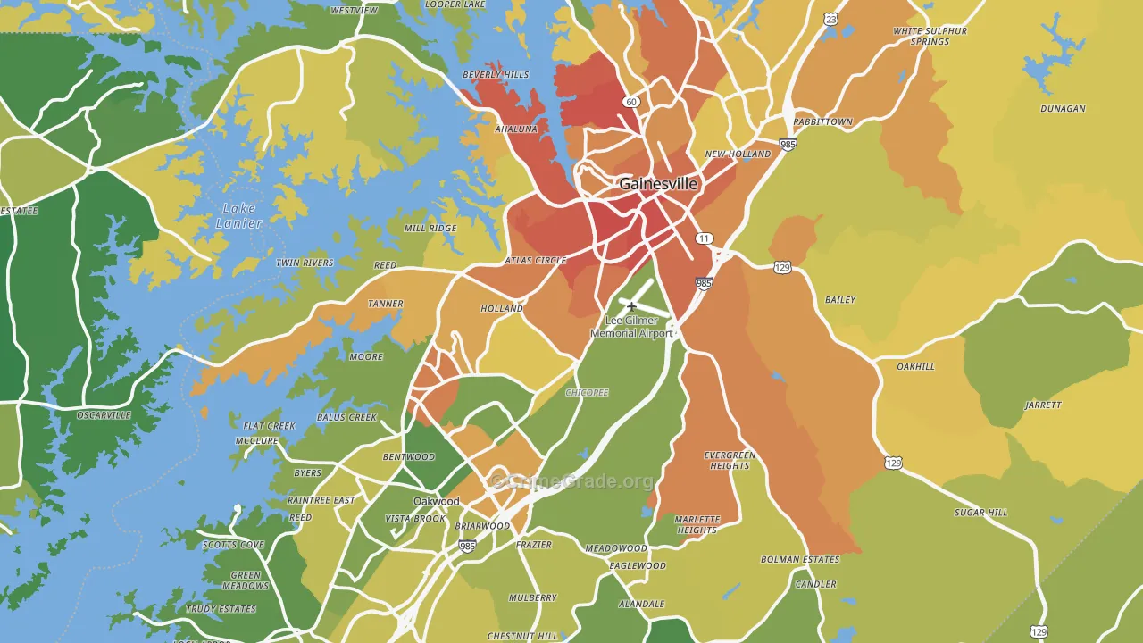 Hall County, GA Map of Burglary Rates