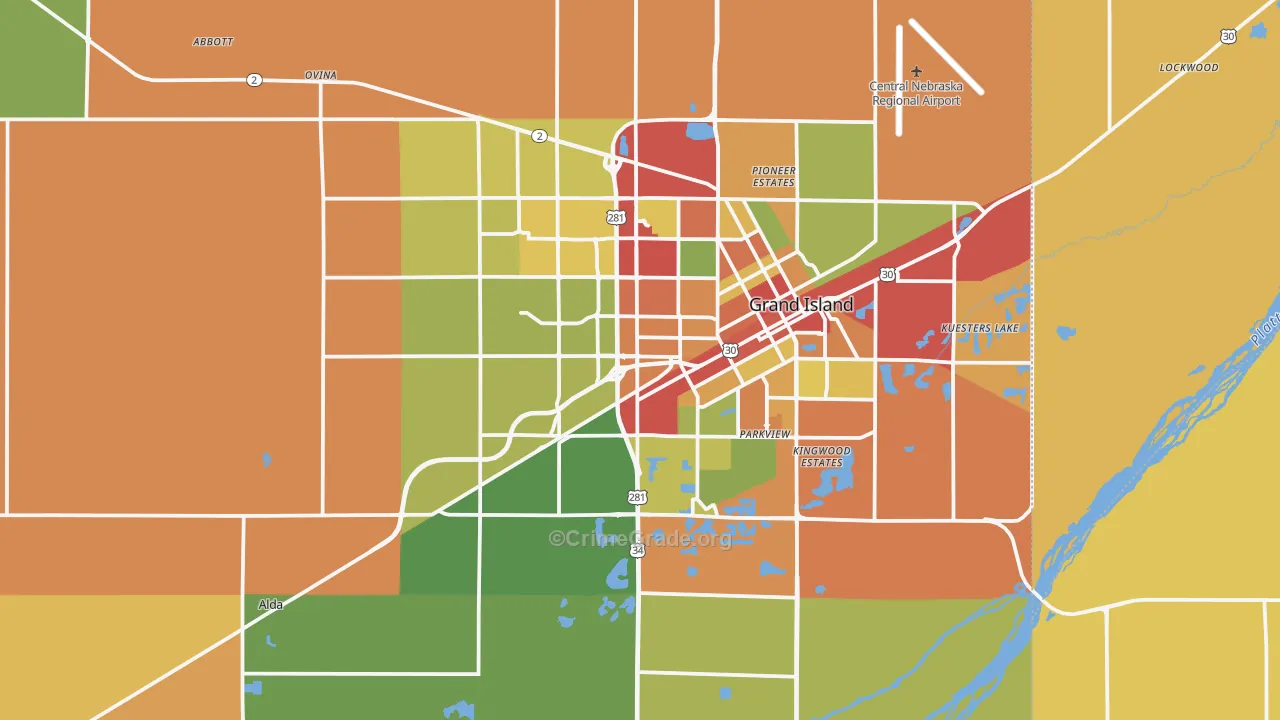 Hall County, NE Map of Burglary Rates