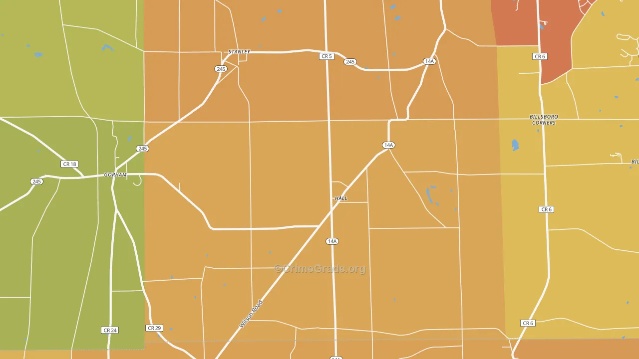 Hall, NY Map of Burglary Rates