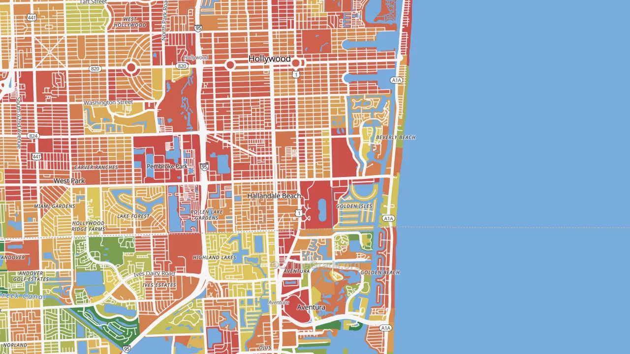 Hallandale Beach, FL Map of Burglary Rates