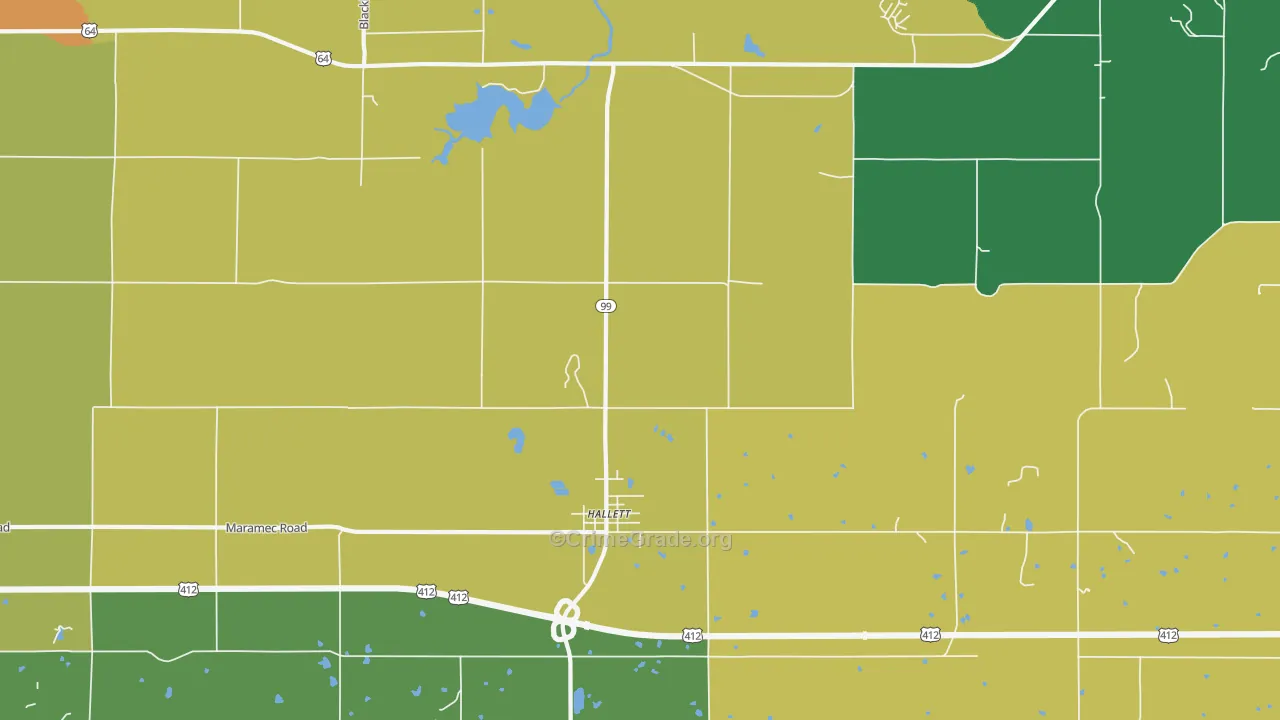 Hallett, OK Map of Burglary Rates
