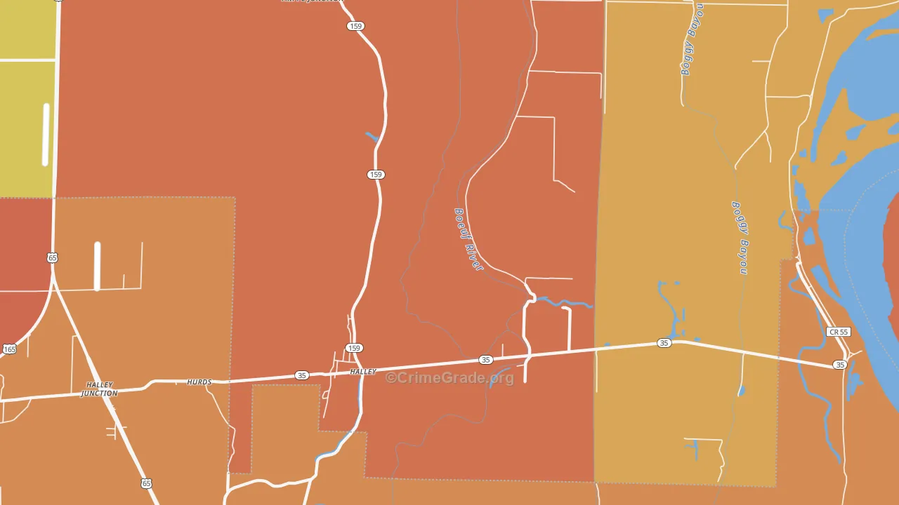 Halley, AR Map of Burglary Rates