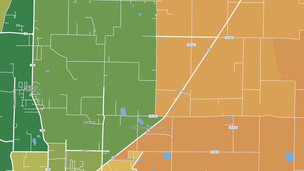 Halliday, AR Map of Burglary Rates