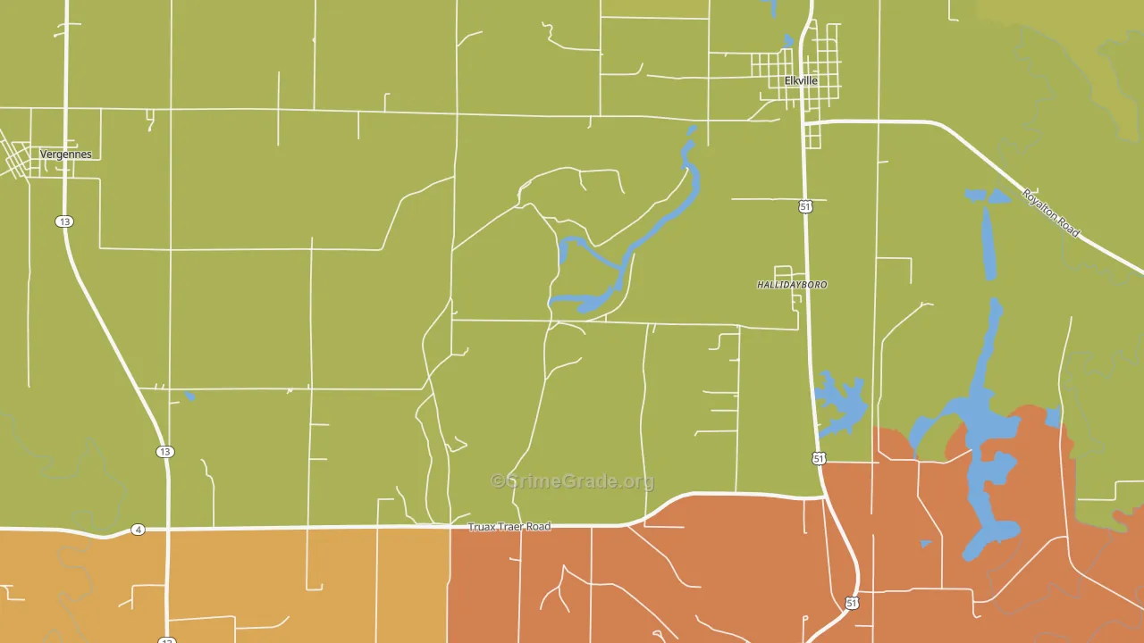 Hallidayboro, IL Map of Burglary Rates