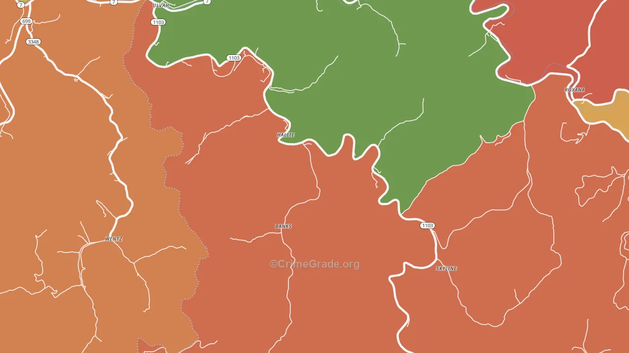 Hallie, KY Map of Burglary Rates