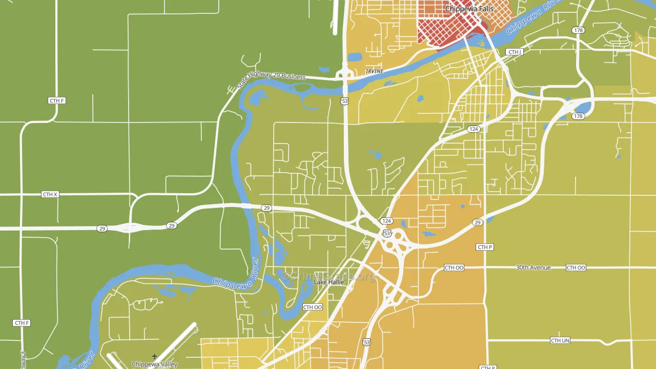 Hallie, WI Map of Burglary Rates
