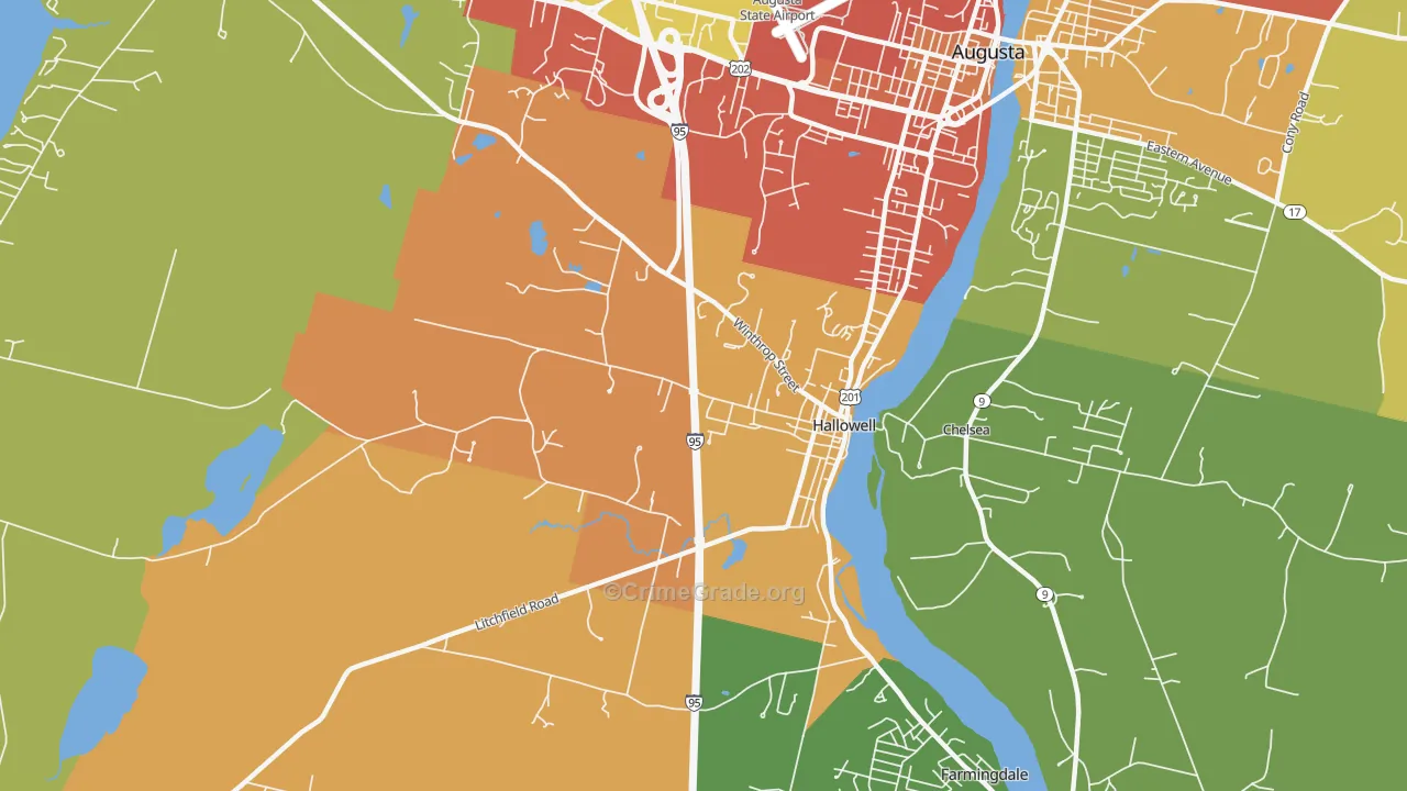 Hallowell, ME Map of Burglary Rates