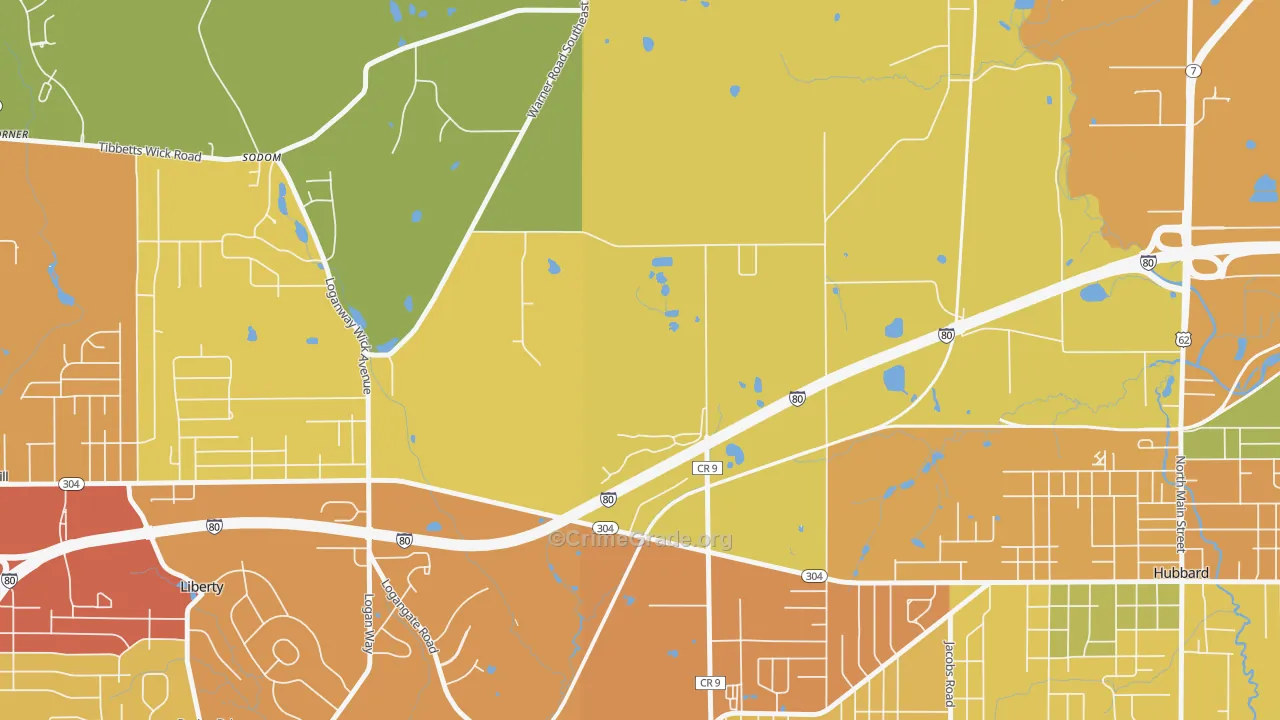 Halls Corners, OH Map of Burglary Rates